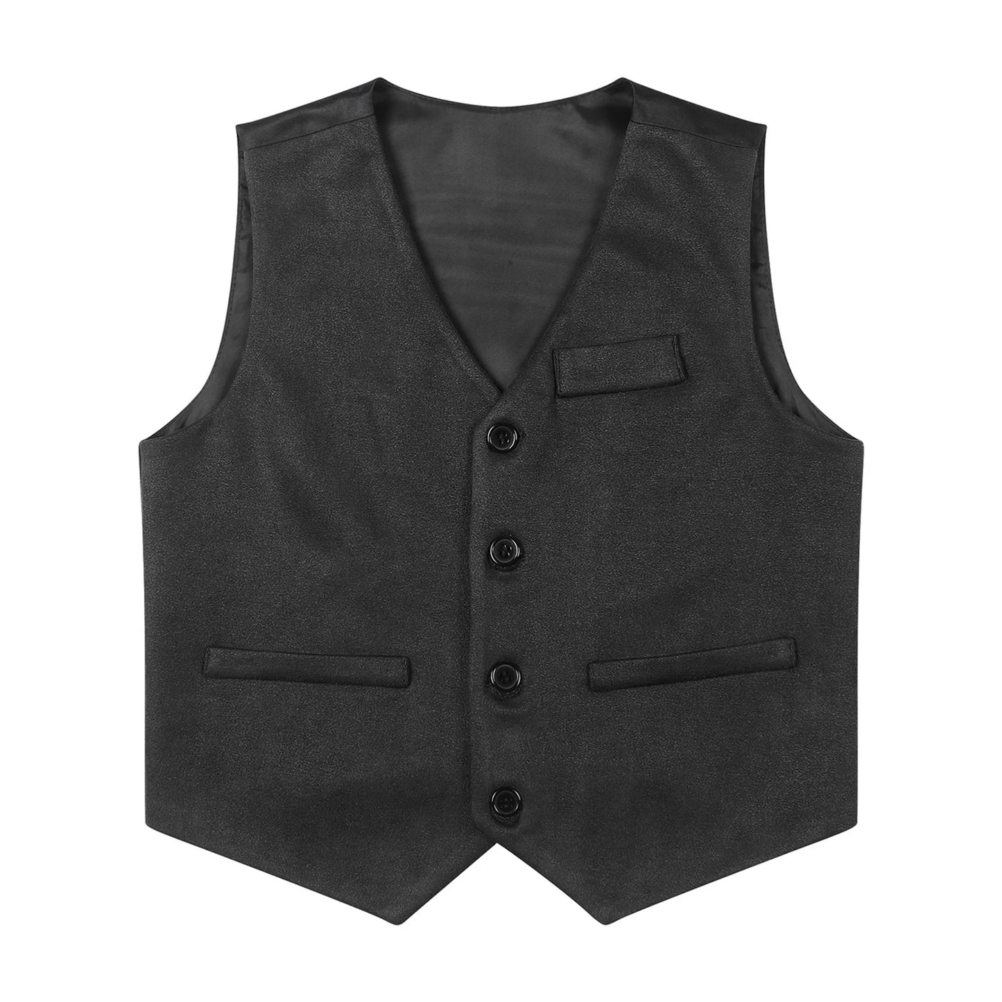 Boys Children Vest Formal Suit Coat Classic Fit V-Neck Single Breasted Dress Waistcoat for Banquet First Communion Formal Party