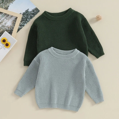 0-5Years Toddler Baby Spring Autumn Sweater Solid Color Knit Long Sleeve Round Neck Knitwear Pullover Girls Boys Casual Tops