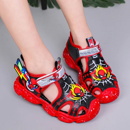 Disney LED Sport Sandals Summer Cartoon Spiderman Sandals for Boys Casual Beach Shoe Soft Sole Kids Shoes