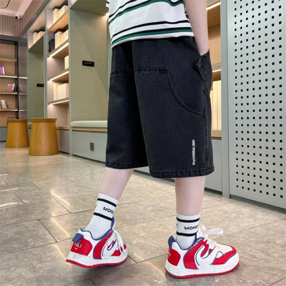 Fashion Boys Jeans Shorts Kids Summer Black Denim Short Pants Korean Style Children's Clothing Casual Boy Bottoms Outfit 4-12Y