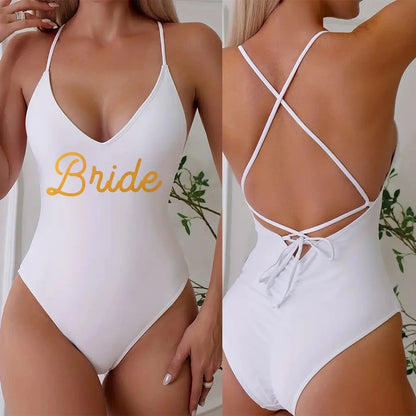 Padded Team Bride Print Swimsuit Women Bachelor Party Wedding One Piece Bathing suit Summer swimming suit Beachwear monokini