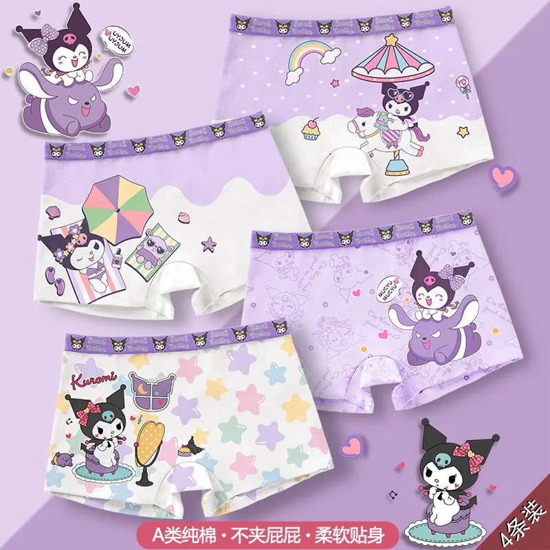 4Pcs/lot Cartoon Kids Underpant Kuromi Breathable Brie Sanrio Hello Kitty Cinnamoroll Boys Girls Underwear Cotton Boxer Shorts