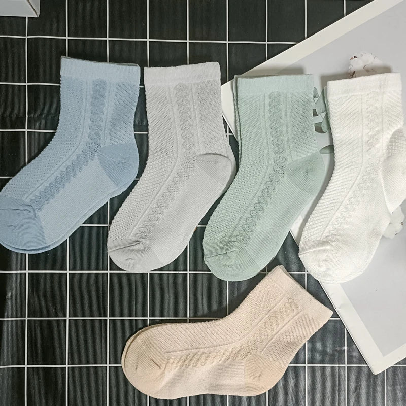 Children's Socks Summer Thin Style Boys Mid Length Socks Mesh Socks Kids Solid Color Sweat Wicking Breathable Cotton Socks