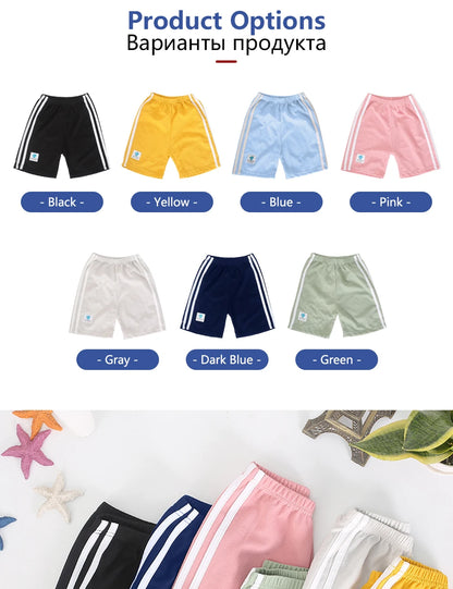 LJMOFA Girl Boy Summer Shorts Multicolor Fashion Comfortable Breathable Stripe Sport Shorts Child Casual Pants for Kids D315