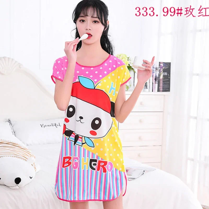 Summer Cartoon Nightdress Ladies Milk Silk Double-sided Printing Cute Nightdress Women's Nightgown Sleepwear Night Wear