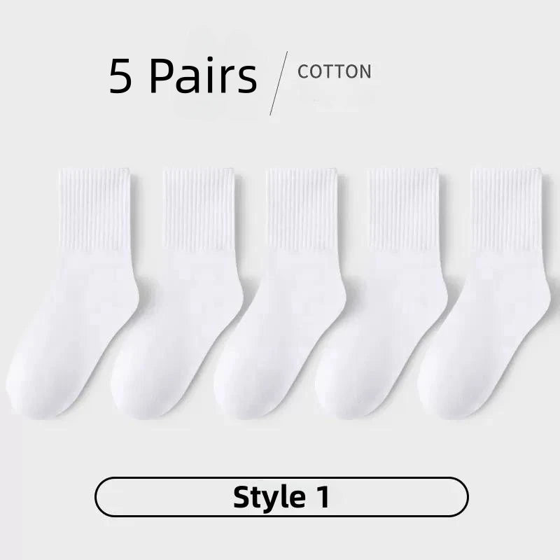 Horetong 5 Pairs Pure Cotton Soft Student Socks Breathable Absorbing Sweat Sport Socks Boys Girls Middle Tube Sock For 3-13 Year