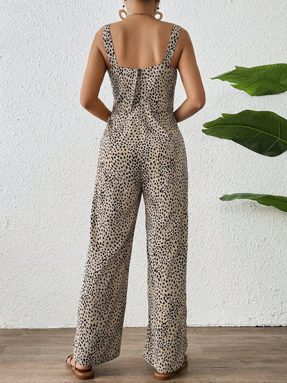 2024 New Fashion Design Women's jumpsuit double layered suspender+jumpsuit thick shoulder strap printed long casual style