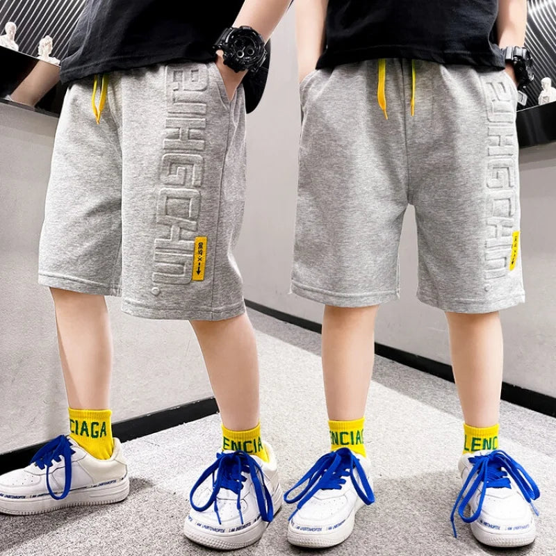 Boys Summer Casual Shorts Cotton Solid  Patchwork Breathable Loose Straight Wide Leg Shorts Korean All-Matching Casual Pants6-15