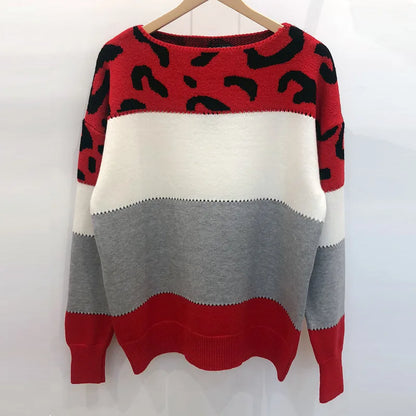 Leopard Women's Sweater Fashion Long Sleeve Tops Knitted Pullovers Pink Knitwears Autumn Winter Clothes For Women 2024