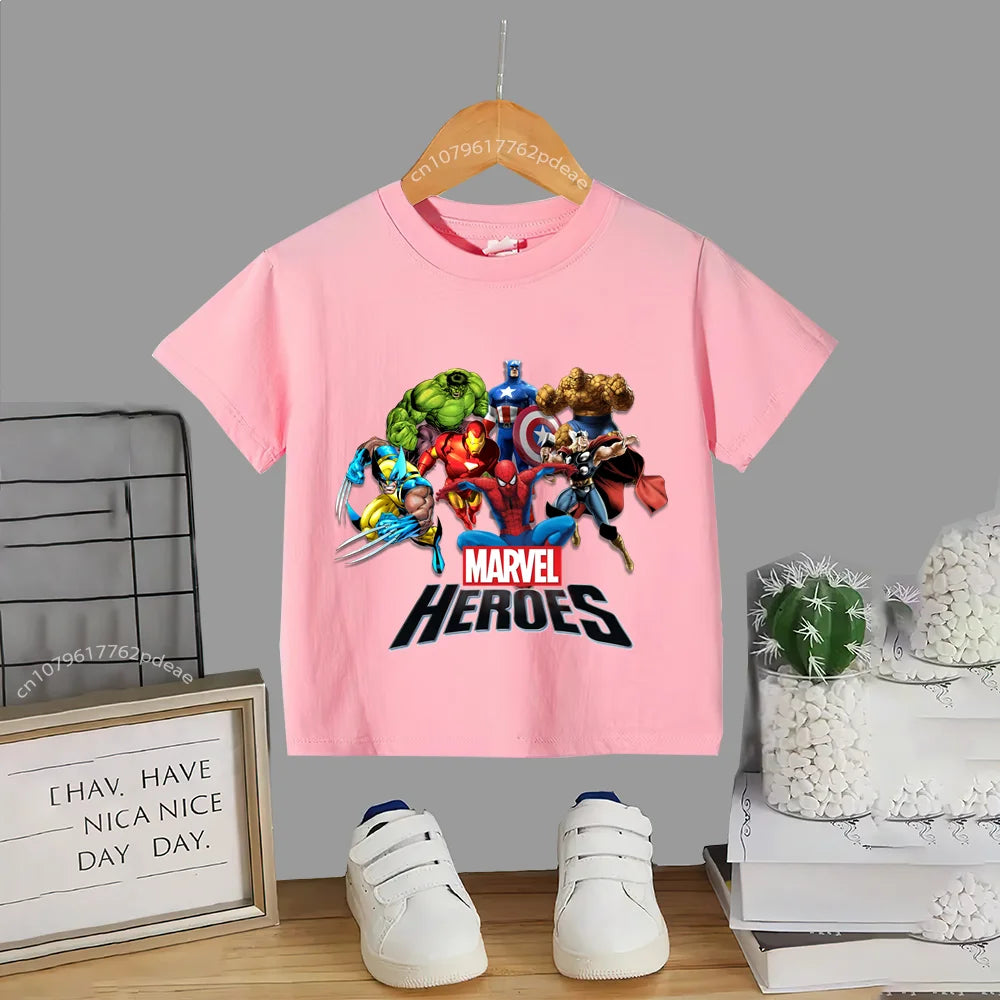 Superhero Teen 100% Cotton T-shirt Children's small cartoon print casual cotton T-shirt for boys and girls Baby comfortable shor