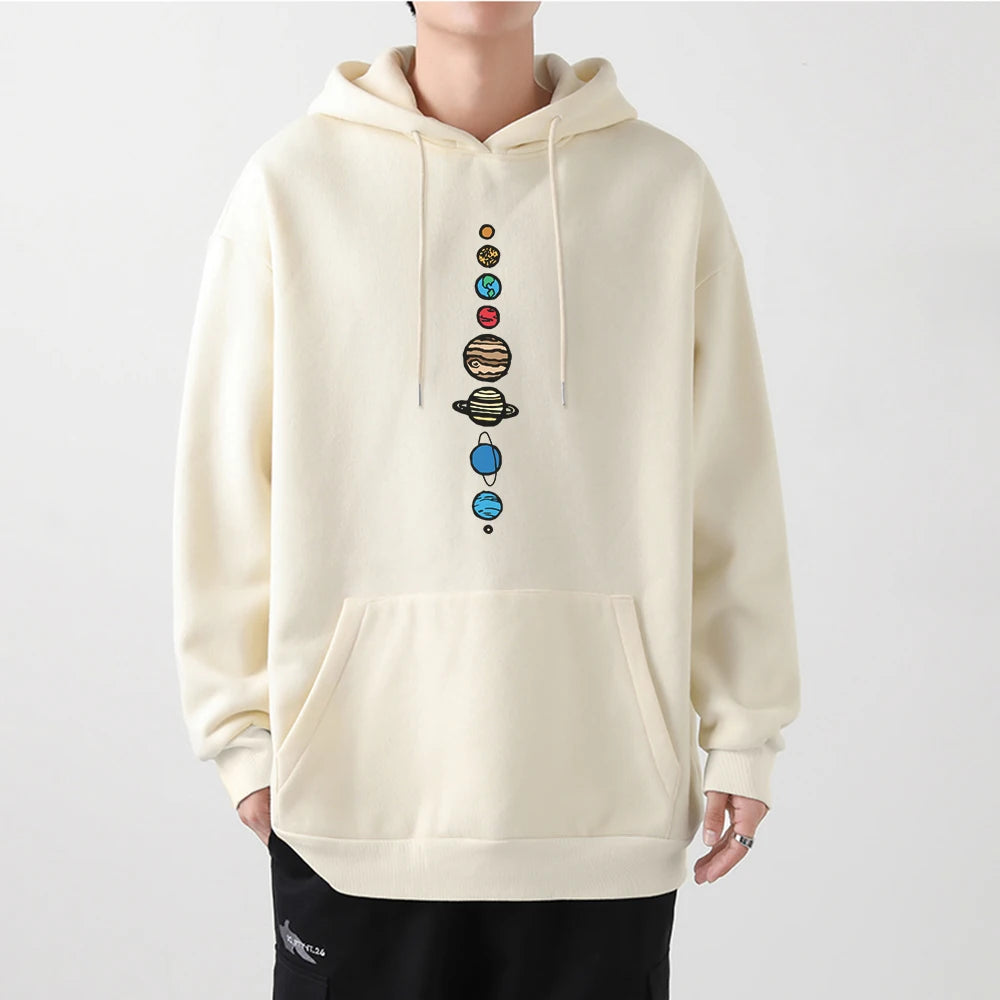 Nine Planets Universe Solar System Print Men Hoodie Loose Pocket Hoody Autumn Oversize Sweatshirt Fashion Casual Pullover Unisex