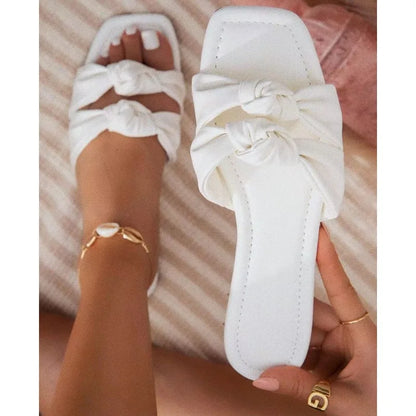 Summer Women Sandals 2024 Outdoor Plus Size 43 Open Toe Flat Slippers Women Square Head Bow Beach Women Shoes Zapatos De Mujer