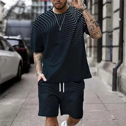 Summer Men's Short Sleeve T Shirt Sets 3D Lion Print Casual Shorts Sets Fashion Tracksuit Outdoor Sports Men Clothes