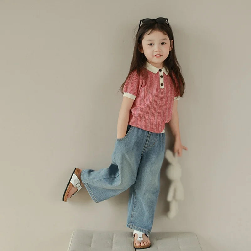 Spring Infant Jeans Toddler High Waist Casual Straight Denim Trousers Baby  Girls Loose Wide Leg Pants