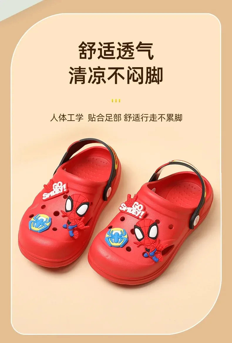 Disney Kids Slippers for Boys Summer Beach Indoor Slippers Cartoon Spiderman Home Soft Non-Slip Children Slippers Garden Shoes