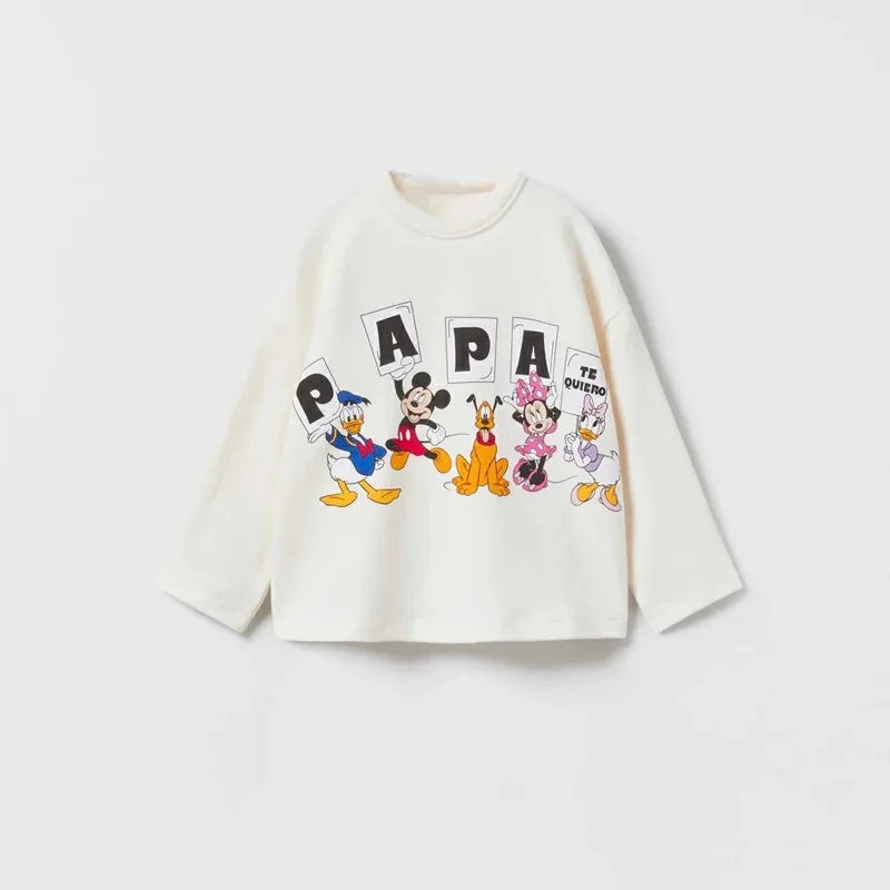 Cartoon Cute Disney Printed Kids Long Sleeve T-shirts Tops Round Collar Pullover Children Sweatshirt Autumn Clothing Girl Blouse