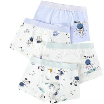 Kids Cotton Comfort Panties 4PCS Boy Cute Cartoon Print Underwear Thin Breathable Antibacterial Knickers 3+y Young Child Clothes