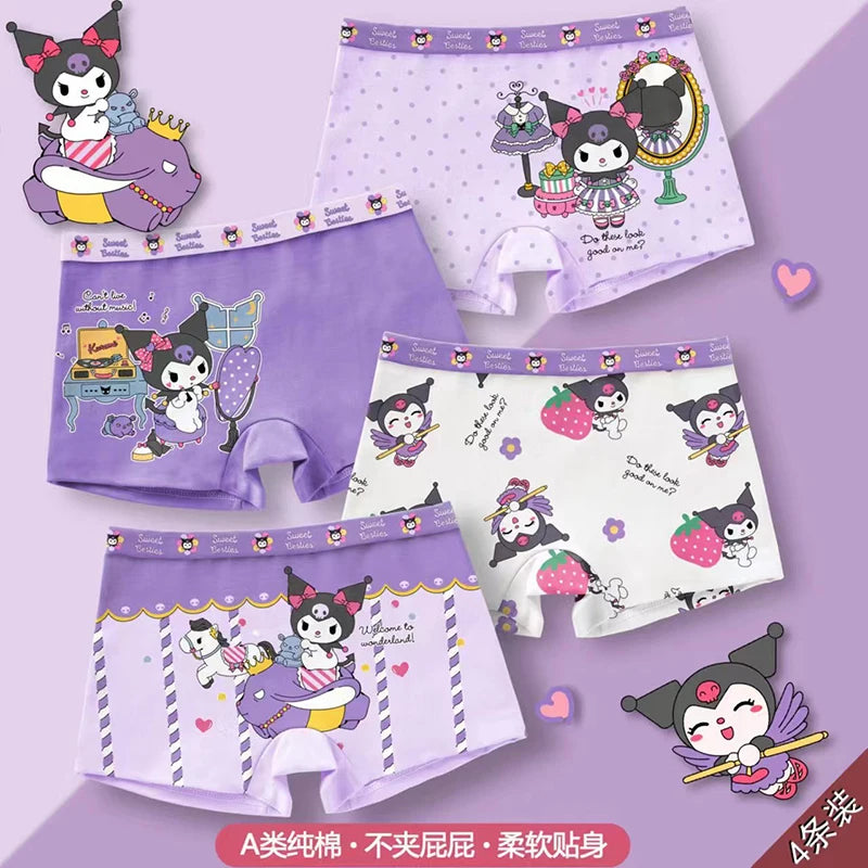 4Pcs Kuromi Anime Kawaii Sanrio Cotton Underwear Boxer Cute My Melody Cinnamoroll Breathable Short Pants Toys for Kids