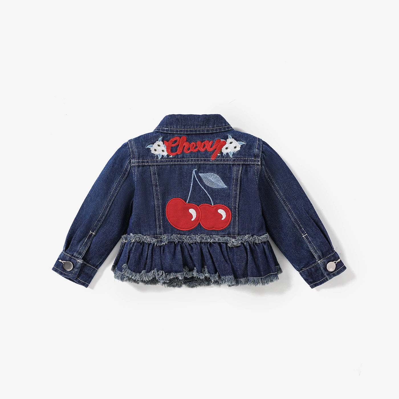 PatPat Baby Girl Childlike Fruit Embroidery  Lapel Denim Jacket