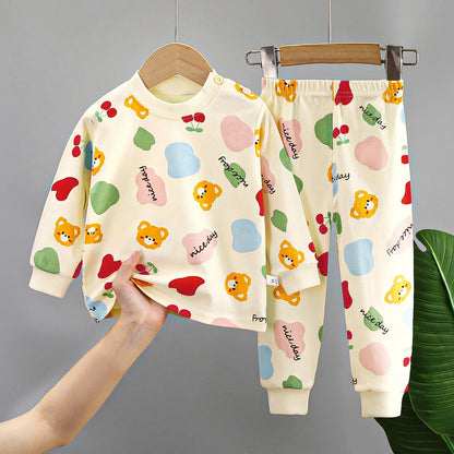 2024 Ins Autumn Children Boys 2PCS Pajamas Set Pure Cotton Warm Full Printed Stretch Kids Girls Sleepwears Toddler Girl Homewear