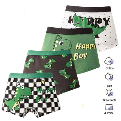 4 Pcs/Set Kids Boys Underwear Cotton Children Boxer Shorts Dinosaur Cartoon Child Panty Breathable Boys Boxers Briefs Trunks