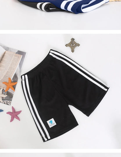 LJMOFA Girl Boy Summer Shorts Multicolor Fashion Comfortable Breathable Stripe Sport Shorts Child Casual Pants for Kids D315