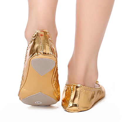 USHINE EU27-41 PU Top Gold Soft Indian Women's Belly Dance Shoes Ballet Leather Kids Belly Ballet Shoes for Girls