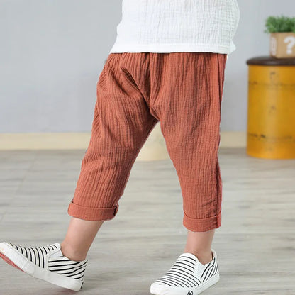 Baby Pants Boy Girl Summer Linen Cotton Pleated Solid Color Trousers Children Ankle-length Pants for Kids Boys Pants Casual Pant