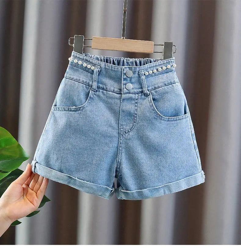 Girls' Summer 3-10-14T Children's Jeans Shorts New Fashion Children's Wear Girls' Big Boy Thin White Pants