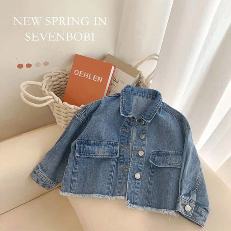 2024 New Fashion Korean Version Denim Jackets For Girls Coat Spring Autumn Children Outerwear Clothing Birthday Present 2-8 Year