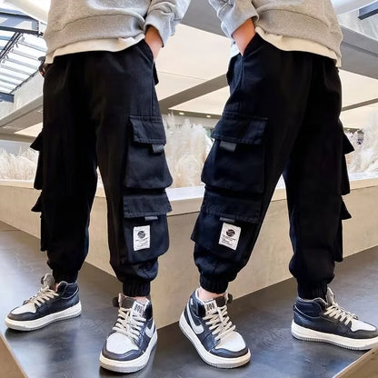 Kids Casual Sport Pants Boys Cargo Pants Teenage Hip Hop Joggers Trousers Big Children High Waist Vintage Streetwear Baggy Pants