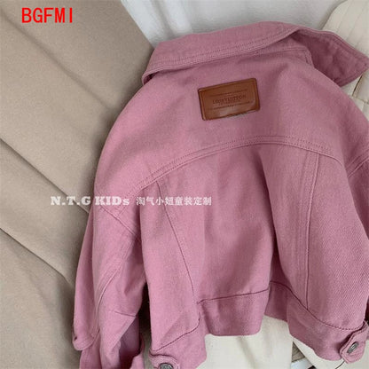 2-10Y Boys Girls Denim Cotton Jackets Pink Laple Tops Spring Autumn 2024 New Fashion Sweet Cute Coat Jacket Baby Girl Clothes