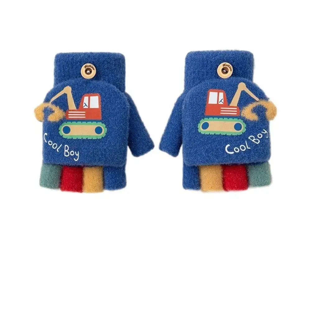 Fashion Autumn Winter Warm Gloves Cute Cartoon Exposed Finger Knitted Gloves Plush Thickened Children Mittens for Children