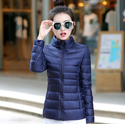 M-8XL White Duck Down Jacket for Women Winter Warm Down Coat Light Weight 2023 New Stand Collar Pocket Zipper Casual Outerwear