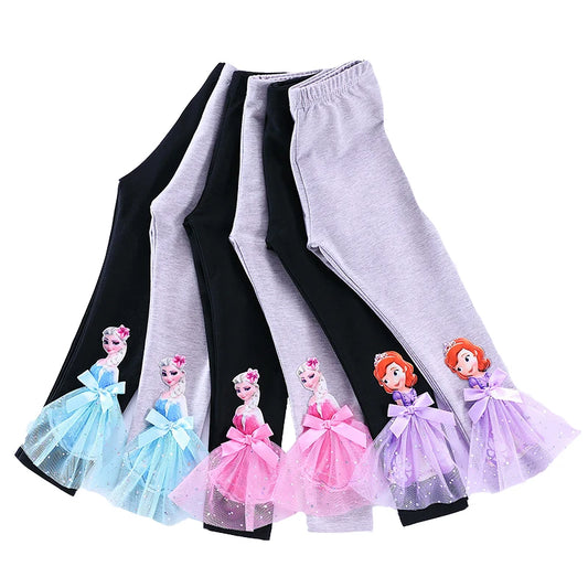 Disney New Girls Pants Cotton for Children Frozen Elsa Baby Girl Pink Blue Trouser Lace Kids Legging Sofia 2-8Y