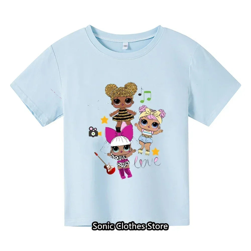 2024 Cartoon Anime Printed T-shirt for Girls Aged 3-14 Summer Children's Fashion Casual Children's T-shirt