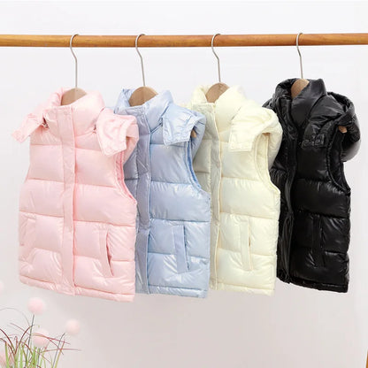 Winter Kid Hooded Vest Spring Jacket For Baby Girls Outerwear Autumn Thick Boys Jacket Teen Student Fashion Children Basics Vest