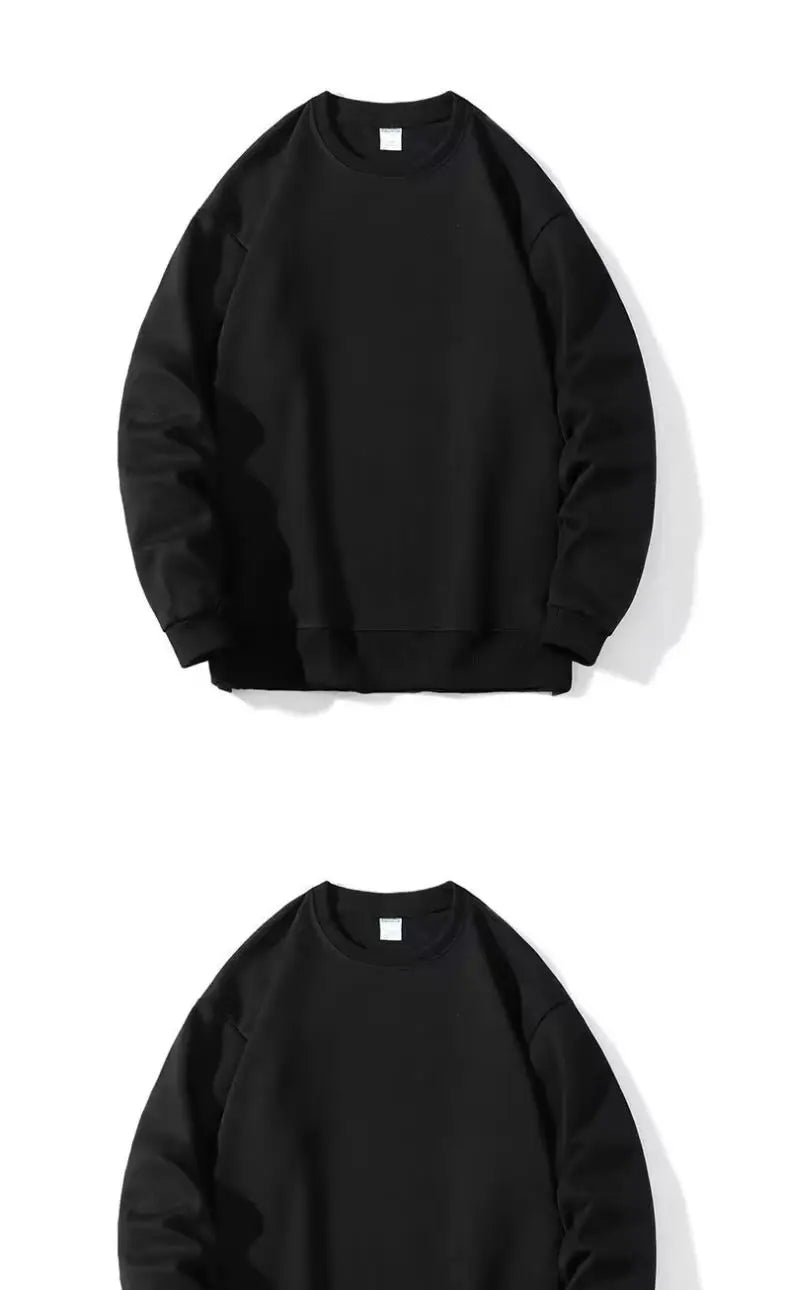 Pullover Daily Simple Black O Neck Fashion Sweatshirt Men Autumn Winter Y2k Clothing Fleece Thick Youth Straight Boy Hoody Tops