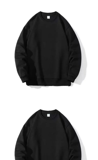 Pullover Daily Simple Black O Neck Fashion Sweatshirt Men Autumn Winter Y2k Clothing Fleece Thick Youth Straight Boy Hoody Tops