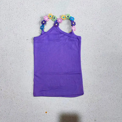 Summer Children Shirts Cotton T-shirt For Girls Candy Color Teenager Blouse Sleeveless Kids Tees Baby Undershirt 8 10 12