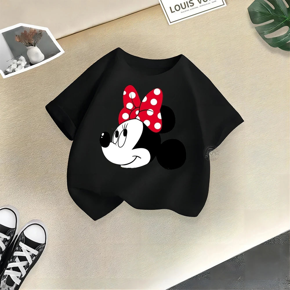 Disney Mickey Minnie Cartoon Printed Boys Girls Street Cotton T-shirt Baby Comfort Crewneck short sleeve top T-shirt top