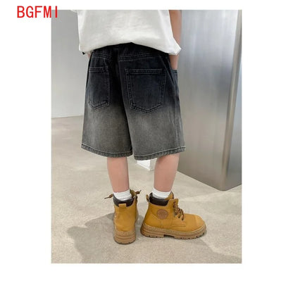 2024 Summer Pants Teenage Boy's Shorts New Cotton Thin Gradient Color Denim Shorts Children Short Jeans Clothing for Junior Boy