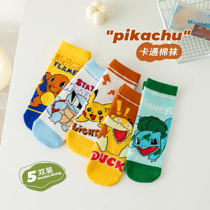 5 Pairs Pikachu Kids Socks Kawaii New Summer Cartoon 1-12 Years Old Children Short Cotton Sock for Girls and Boys Gifts