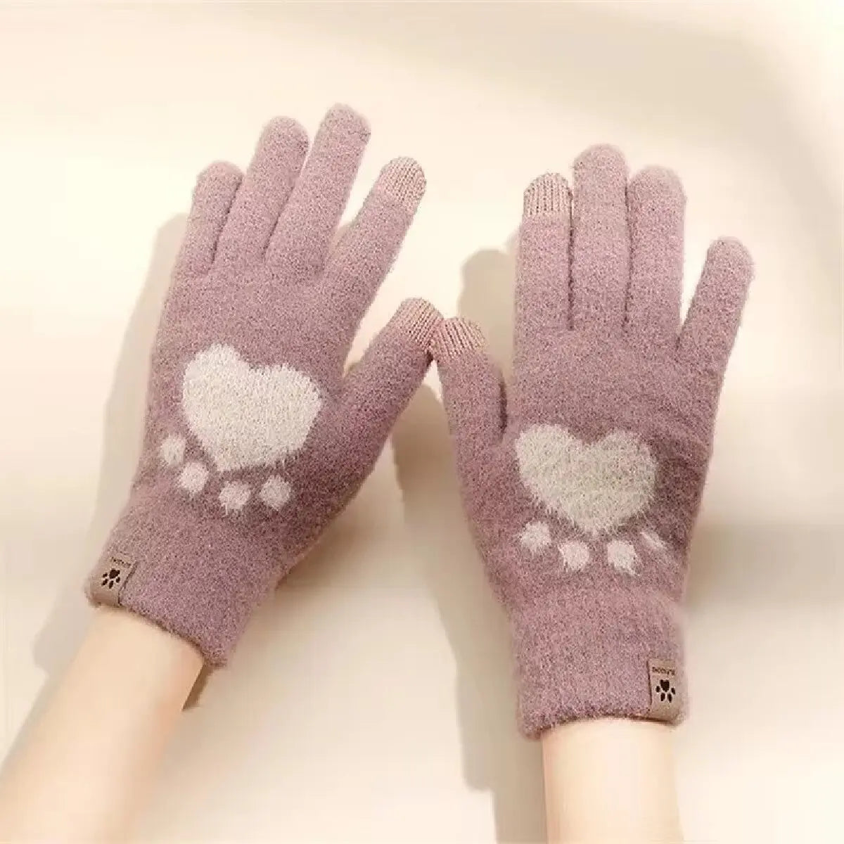 Winter Cat Paw Gloves Warm Mittens Fashion Mobile Phone Touchscreen Knitted Gloves Thick Women Soft Fluffy Full Fingers Gloves