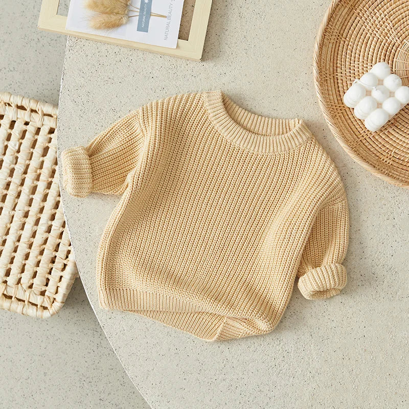 Suefunskry Newborn Baby Girl Boy Knitted Long Sleeve Autumn Winter Sweater Solid Loose Pullover Casual Tops Kids Clothes 3M-5Y