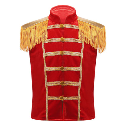 Kids Boys Marching Band Halloween Costume Military Style Drummer Parade Waistcoat Sleeveless Vest Carnival Party Performance