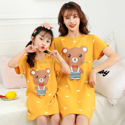 Summer Mom Daughter Night Dress Family Pajamas Sleepwear Kids Girl Nightgown Pajamas for Teen Girls Kids Pajamas Dress