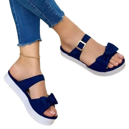 Slippers Women Summer New 2022 Fashion Bow Flats Platform Sandals Woman Open Toe Flip Flops Outdoor Casual Beach Shoes Female