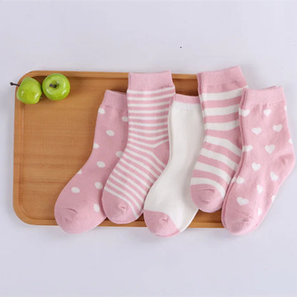 5 Pair/Lot Kids Cute Soft Cartoon Cotton Socks Boy Girl Baby Warm Stripe Dots Fashion Sport Socks Autumn Winter Children Gift