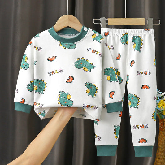 2024 Ins Autumn Children Boys 2PCS Pajamas Set Pure Cotton Warm Full Printed Stretch Kids Girls Sleepwears Toddler Girl Homewear